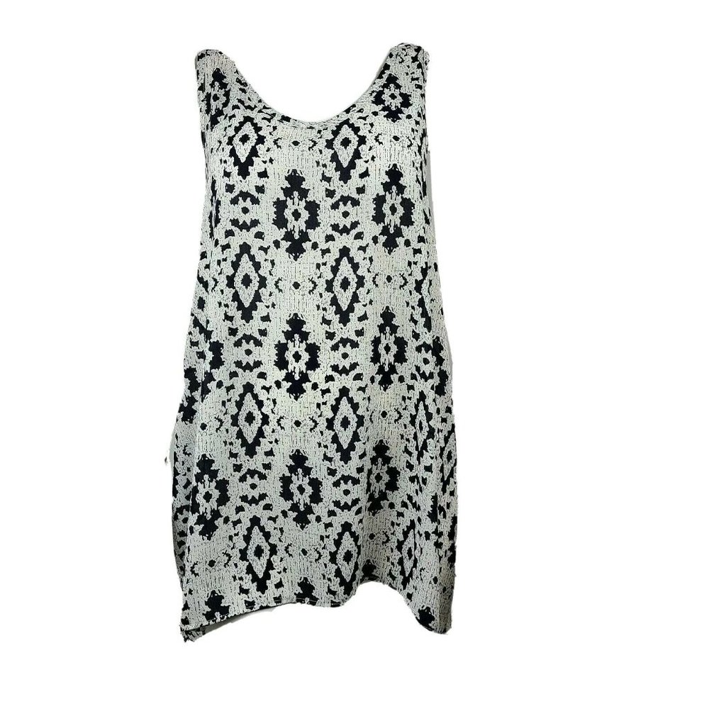 PAINTED THREADS Blue White Geometric Tank Top M